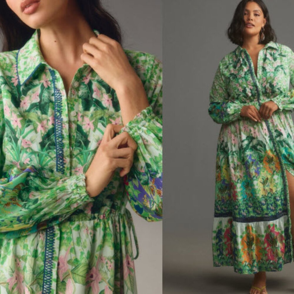 Anthropologie Mint Floral Green and Blue Dress.  Plus Size